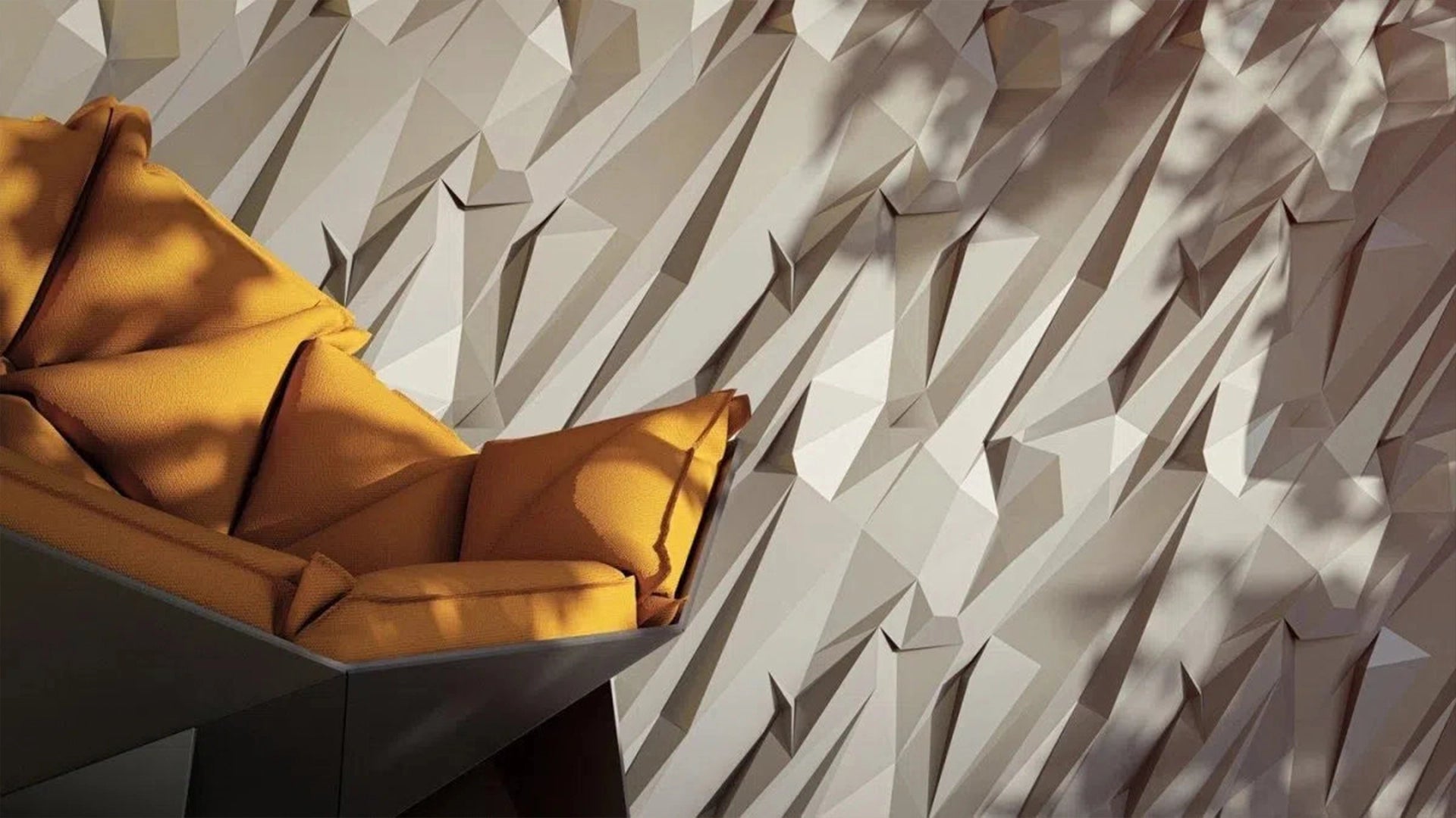 Ceramic 3D Gypsum wall panels in modern living room interior